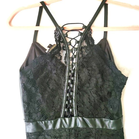 NIKIBIKI Midnight Black Lace Faux Leather Dress Small - Picture 9 of 13